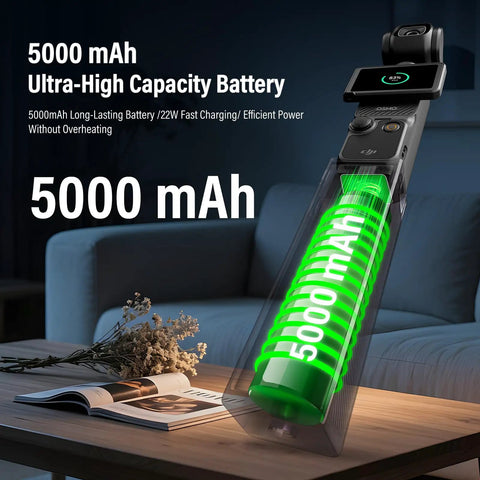 Power Up Your Osmo Pocket 3 And Pocket 4 With a 5000mAh Battery Handle Featuring 22W Fast Charging, 6 Hour Runtime, LED Digital Display