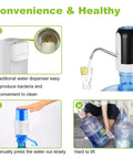 Portable 5 Gallon Water Pump Dispenser With Rechargeable Built In Battery Electric Drinking Water Pump next to traditional dispenser