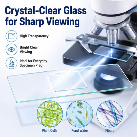 150 Piece Glass Microscope Slides And Covers Set With 50 Blank Slides And 100 Coverslips For Wet Mounts, Classroom And Home Lab Experiments, Ground Edge, 1 By 3 Inches, Compatible With Most Microscopes, glass slide under microscope
