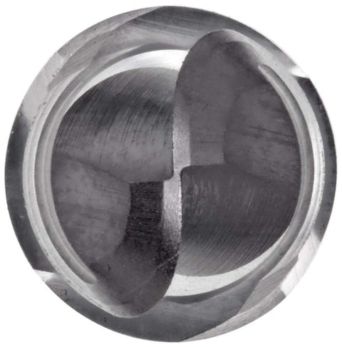 Ball-nose HSS end mill with Weldon shank, bright uncoated finish, 1" cutting diameter, close-up view
