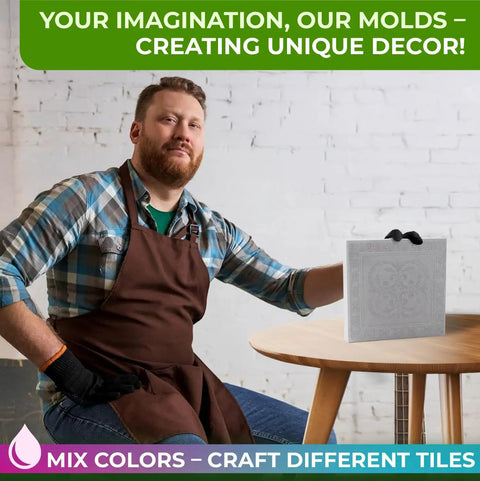 Man holding a mold from the 4 Piece Concrete Molds Set For DIY Paving Big Pathmaker Cobblestone Molds For Walkways And Patios.