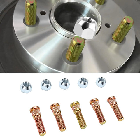 Upgrade Your Ride With Premium Wheel Studs And Lug Nuts Kit Featuring 1/2 Inch Fine Thread 5 Bolt Pattern Designed For Heavy Duty Use And Secure Grip On Most Cars And Trailers. Wheel stud and lug nut set with 1/2 inch fine thread, 5-bolt pattern, steel finish