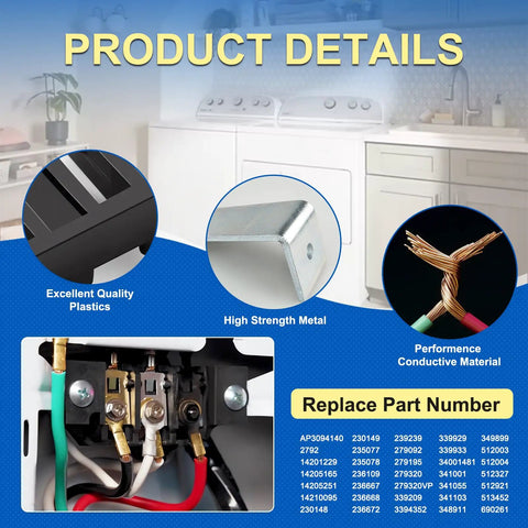 Dryer Terminal Block Kit With Brackets, Screws, Wires And Connectors Replacement AP30 Part To Fix Power Failures And Burning Smell In Your Dryer Plug And Play Easy Install And Long Lasting Electrical Upgrade., terminal block with metal bracket and wiring