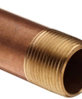 Top Shelf Heavy Duty Red Brass Pipe Nipple, 4 Inch Male NPT Threads showing detailed threaded connection for plumbing.