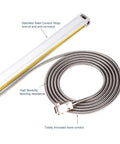5V Precision Linear Scale Encoder with Stainless Steel Body 700mm Working Length, shown with coiled stainless steel conduit