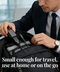 Man placing Water Flosser USB Charger Cable Replacement Compatible With Nicwell F5025 into backpack for easy travel.