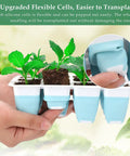 Hands holding 12 Pack Reusable Seed Starter Trays With 144 Flexible Pop Out Cells for No Fuss Seed Starting and Transplanting.