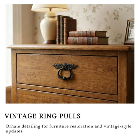Top Shelf Vintage Black Ring Pull Handles For Kitchen Cabinets And Dressers Solid Zinc Alloy Build on wooden dresser