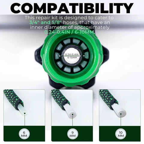 Compatibility details for 4 Pack Expandable Garden Hose Repair Kit With Universal Dual Channel Female And Male Connectors For 25 To 100 Foot Hoses
