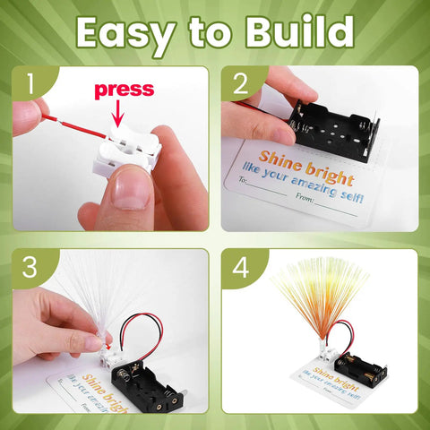 4-step assembly of 12 Kid Friendly Fiber Optic Light Kit Sets for Hands On STEM Activities and Simple Electric Circuits