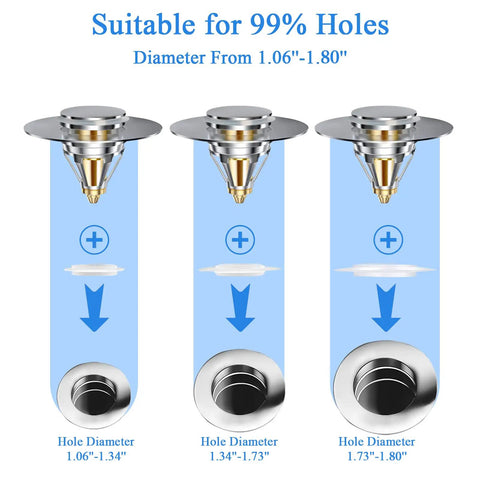 2 Pack Universal Bathroom Sink Stopper Pop Up Drain Plug With Basket Strainer, Fits 1.06 To 1.80 Inch Drain Holes display