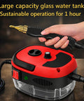 Heavy Duty Handheld Steam Cleaner with large glass water tank and nozzle for efficient deep cleaning.