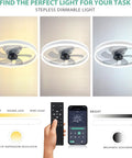 Modern Flush Mount Ceiling Fan With Lights White Remote And App Control 3 Color Dimmable Lighting