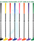 8 Pack Adjustable Mini Golf Putters for Men and Women Two Way Set, colorful shafts displayed in a row