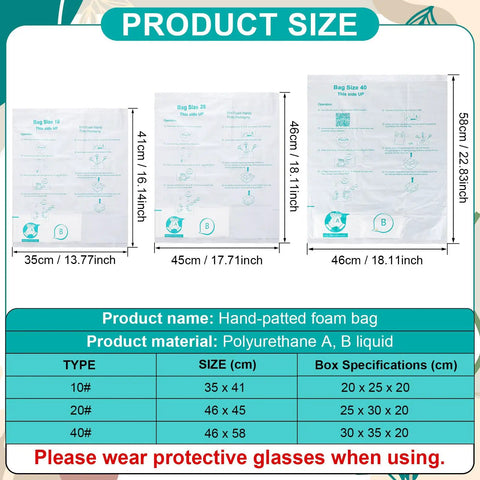 16 Pack 18 By 23 Inch Expanding Packing Foam Bags For Shipping Electronics And Fragile Items Instant Expansion Rapid Cushioning No Brainer To Use Space Saving Foam For Irregular Items, showing product size and instructions.