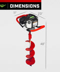 One Person Earth Auger Powerhead 43cc 2 Cycle Viper Engine With 30 To 1 Transmission with dimensions displayed