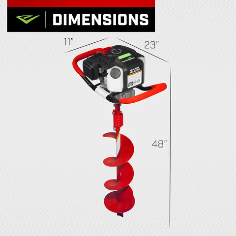 One Person Earth Auger Powerhead 43cc 2 Cycle Viper Engine With 30 To 1 Transmission with dimensions displayed