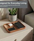 Snap Up This Dope Sand Brown Leather Valet EDC Tray to Sort Your Daily Essentials Watch and Change While Keeping Your Desk or Nightstand Clutter Free and Looking Fresh in Medium Size on bedside table.