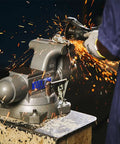 Beefy Pro Grade Bench Vise 4-1/2 Inch Jaw, 3-1/2 Inch Opening, 3-1/4 Inch Throat, 60,000 PSI Ductile Iron Body With Enclosed Lubrication, Heavy-Duty Anvil For Rugged Metalworking And Smooth, Long Lasting Operation used for grinding metal on a workbench