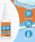 Fast Drying Ceramic Glue Adhesive For Porcelain And Tile Repairs, 30g tube with features like fast setting and high strength.