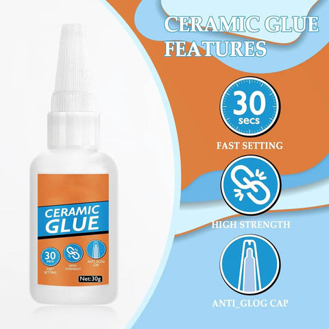 Fast Drying Ceramic Glue Adhesive For Porcelain And Tile Repairs, 30g tube with features like fast setting and high strength.