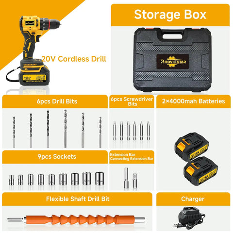 Cordless 20V Drill Kit With 2 Speed Settings, 30 Nm Torque, Three Eighths Inch Keyless Chuck, Dual 3Ah Batteries, home repair tools