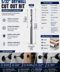 5/32 Inch Drywall Cut Out Bits With Dead On Guide Points For Smooth HSS Gypsum Routing, showing detailed specifications and application.