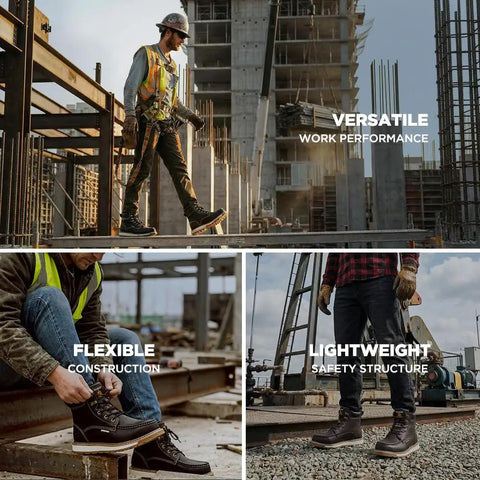Waterproof Steel Toe Work Boots For Men 6 Inch Leather Moc Toe Non Slip Construction Safety Boots Size 14 Dark Brown Durable Boots With Kevlar Midsole And Protection For Tough Jobs