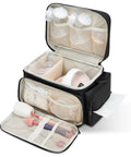 Breast Pump Travel Bag With Water-Resistant Mat And Removable Divider, Large capacity carrying case displaying organized compartments.
