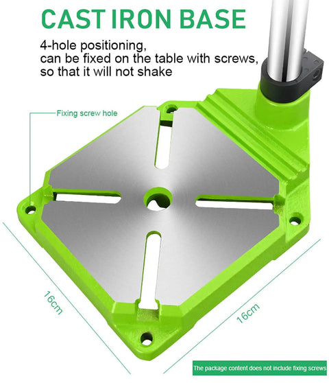 Premium Piefeak Drill Press Stand With Solid Vice And Workbench Multifunction Benchtop Pillar Tool base featuring a stable cast iron design with 4-hole positioning.