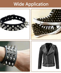 Image showing 100 Piece Zinc Alloy Spikes And Studs Kit With Screw Back Rivets in use on dog collar, sneakers, wristband, and jacket.
