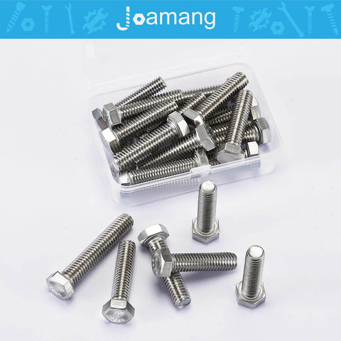 M8 X 25Mm Hex Head Bolts Set 20 Pack Stainless Steel 304 A2-70 Fully Threaded M8 X 1.25 Pitch Bright Finish Hexagon Head Screws