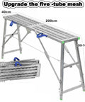 Heavy Duty Foldable Scaffold Ladder With Sure Footing Steps Adjustable Height Work Platform Tower Stool Built Like A Tank For Welding And Crew Jobs Rated Eight Eighty Pounds, showing adjustable height and folding design.