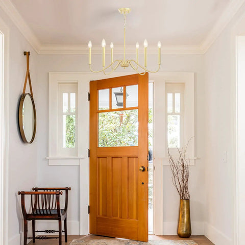 Dope Gold Dining Chandelier 6 Light Modern Farmhouse Industrial Candlestick Pendant Lighting For Kitchen Island Living Room Hallway Entryway Foyer Height Adjustable Chain For Sloped And Flat Ceilings