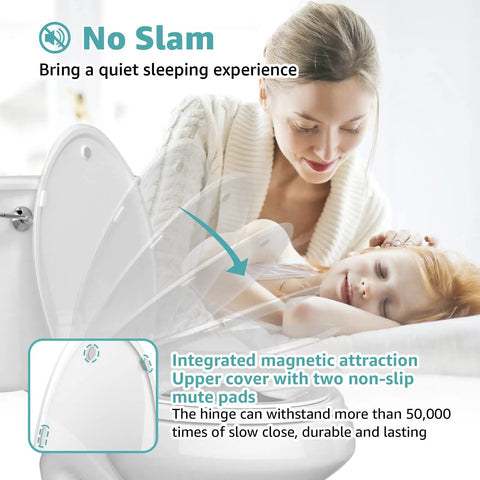Elongated Toilet Seat With Built In Toddler Seat Slow Close Quick Release Hinges Never Loosen Heavy Duty White Kid Friendly Potty Training Ready For Family Bathrooms Easy Clean And Secure Fit