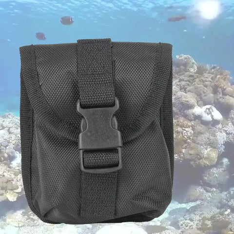 Black Diving Weight Bag For Scuba Gear With Quick Release Buckle Oxford Cloth Construction; Reef Background