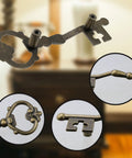 Set Of 6 Bronze Tone Metal Key Shaped Pull Handles For Cabinets Drawers And Doors Includes 12 Screws 58mm Mounting Spacing And 4mm Hole Diameter Overall Size 120mm Length 40mm Width 20mm Height shown with detail views
