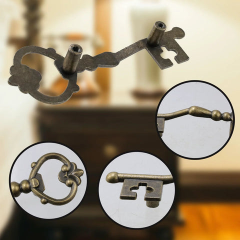 Set Of 6 Bronze Tone Metal Key Shaped Pull Handles For Cabinets Drawers And Doors Includes 12 Screws 58mm Mounting Spacing And 4mm Hole Diameter Overall Size 120mm Length 40mm Width 20mm Height shown with detail views