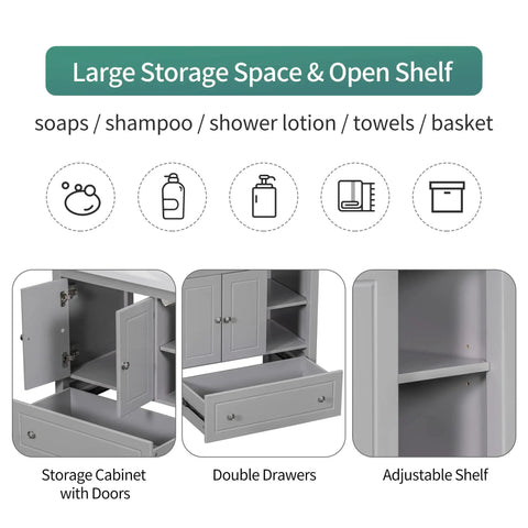 Bathroom Vanity Base Cabinet Featuring Solid Wood Frame And Painted Finish, Large Drawer Storage Organizer, internal shelves