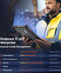 Built Tough Rugged Windows Tablet 10.1 Inch With Windows 11 IoT Enterprise Intel i5 16GB RAM held by worker in safety gear.