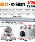 SBR12 - Φ Shaft 1/2in 12mm linear rail and slide block dimensions for woodworking machine use