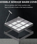 Invisible Square Septic Tank Covers With Base, Stainless Steel Manhole Cover, 15.7 x 27.5 inches, shown with lifting slot.