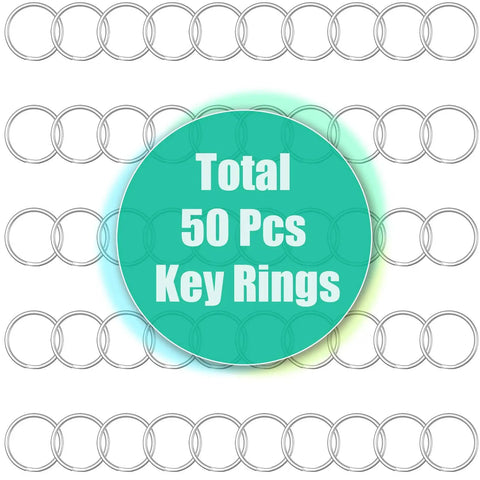 Premium Set Of One Hundred Heavy Duty Metal Swivel Lobster Clasps And Split Key Rings For Diy Lanyards Purses And Jewelry Crafting Hardware That Straight Up Will Never Let Go, 50 silver key rings displayed.