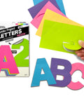 Neon Poster Letters Set 4 Inch 190 Pieces A To Z, 0 To 9 And Symbols, peel and stick sheets in bright neon colors.