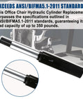 6 Inch Pneumatic Gas Cylinder For Classic Aeron Chair Replacement Top Activated Office Chair Hydraulic Lift Stroke Cylinder Heavy Duty 450lbs BIFMA Plus Quality showing cylinder details and ANSI/BIFMA standards.
