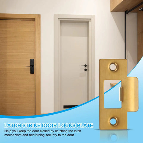 Stainless Steel Door Strike Plates With T Cam Block Deadbolt Latch Reinforcement For Exterior Doors Rock Solid Security Plates Gold Finish