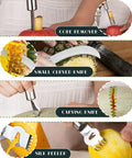 Close-up of 14-Piece Fruit Carving Tools Set In Stainless Steel With Melon Baller, V-Cut, Spiral Cutter, Zester, Wave Knife And Seed Remover