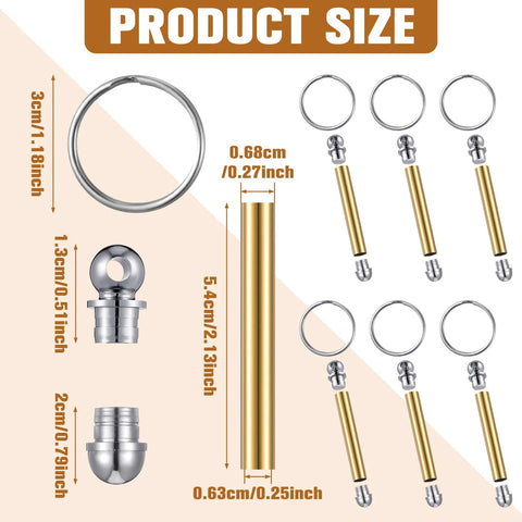 XunYee 12-piece woodturning keychain kit with brass-colored mandrel rods, metal rings and end caps
