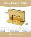 Brass Shower Door Hinge With 90 Degree Offset For Frameless Glass, Wall Mount For 5/16 To 1/2 Inch Tempered Glass, Gold Finish