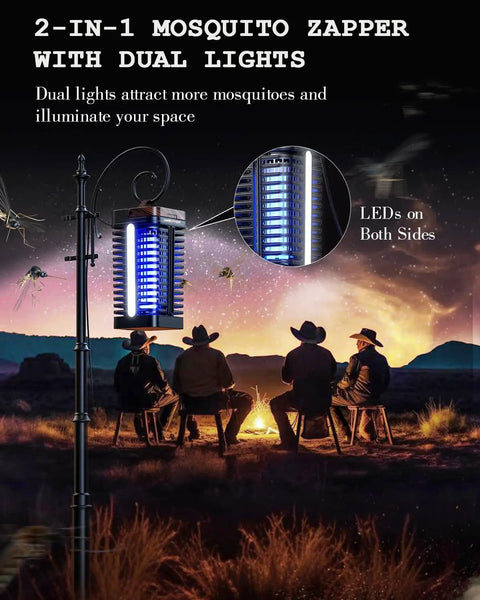Dual LED Bug Zapper Outdoor 15W Mosquito Zapper 4200V Electric Fly Trap Western Theme with dual lights in outdoor setting